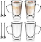 Latte Macchiato-glazen 4 x 350 ml - dubbelwandige koffieglazen van borosilicaatglas, cappuccinokopjes, dubbelwandige koffieglazen, thermoglazen voor cappuccino en theeglazen.