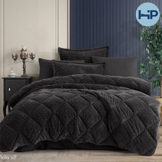 All in one lazy dekbed velvet - Dekbed en overtrek in 1 - Zwart