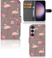 Hoesje met naam Geschikt voor Samsung Galaxy S24 Plus Wallet Book Case Flamingo