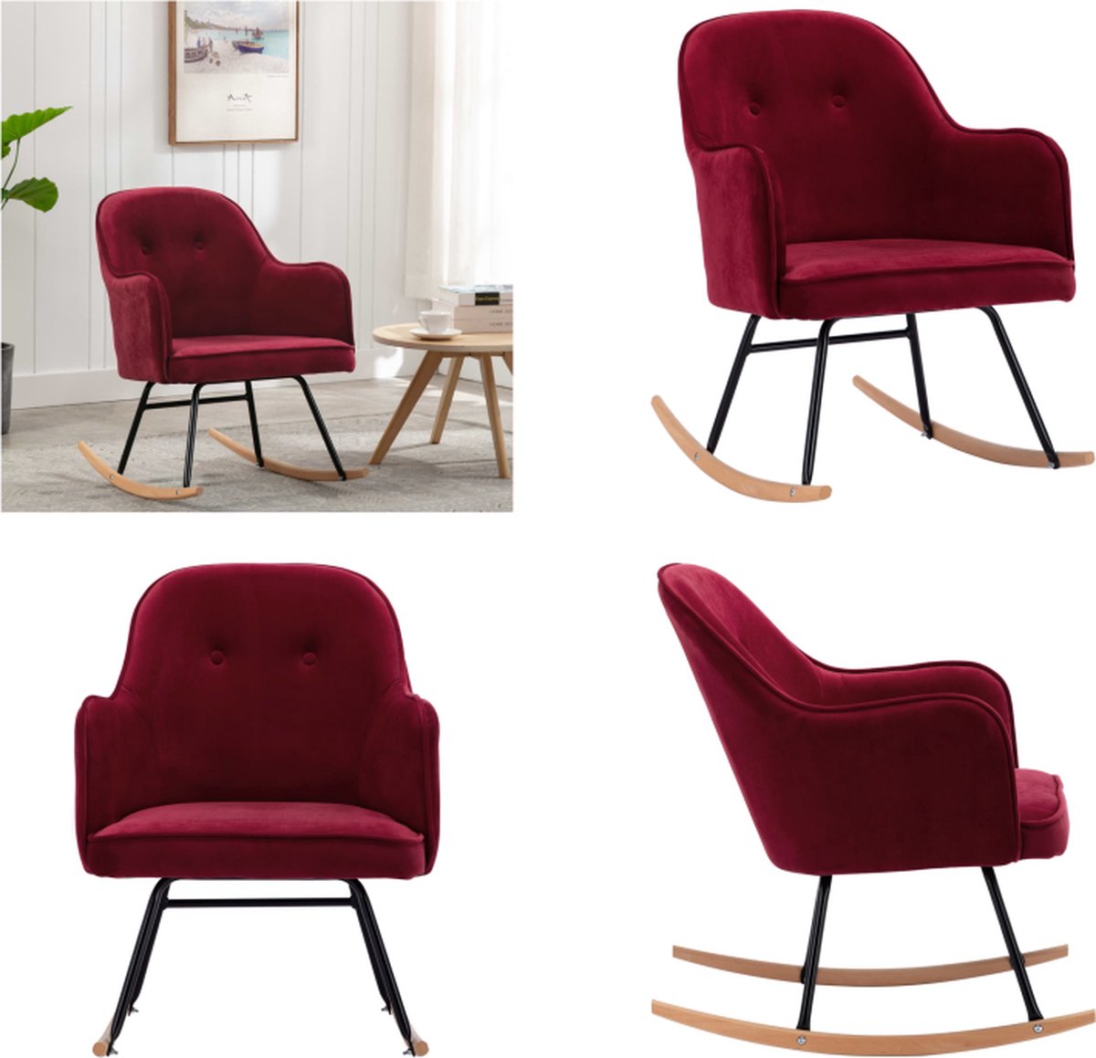 VidaXL Schommelstoel fluweel wijnrood Schommelstoel Schommelstoelen Schommelende Stoel Schommelende Stoelen