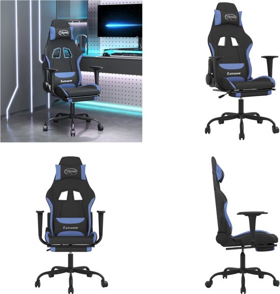 vidaXL Gamestoel met voetensteun stof zwart en blauw - Gamingstoel - Gamingstoelen - Televisiestoel - Racingstoel