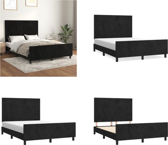 vidaXL Cadre de lit avec tête de lit Velours Noir 140x190 cm - Cadre de lit avec tête de lit - Encadrements de lit avec tête de lit - Lit - Meubles de couchage