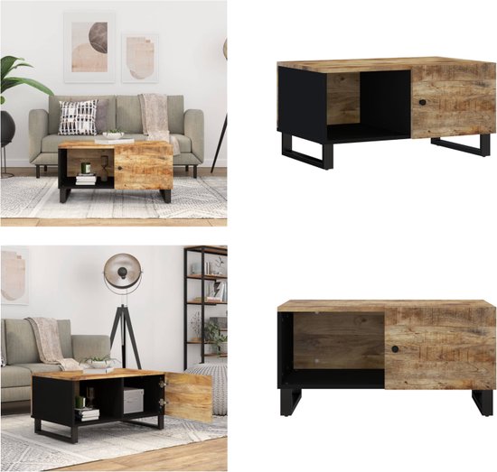 Table Basse En Manguier Massif 80x50x40 Cm - Marron Et Noir, Neuve