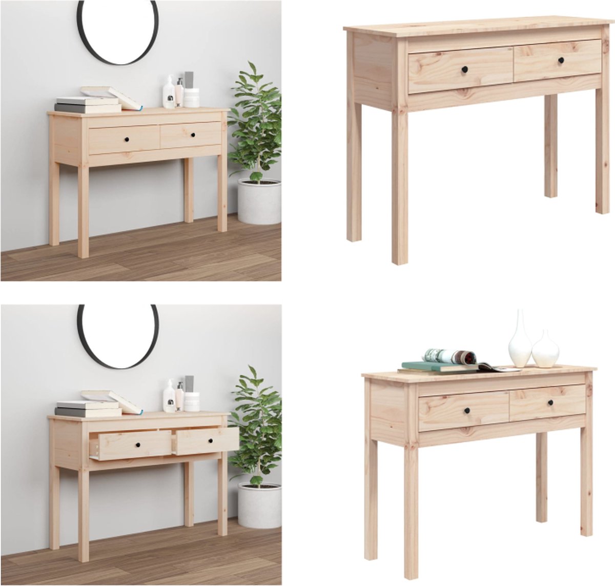 vidaXL Wandtafel - 100x35x75 - cm - massief - grenenhout Naturel