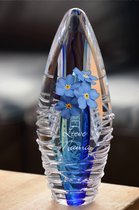 Crematie-as Urn Glas Premium Design Blauw met vergeet-me-nietjes bloemetjes afbeelding en een door u gekozen naam-Urn met afbeelding dmv.hoge kwaliteit sign folie-Urn voor crematie-as-Deelbestemming urn Mens-Urn Dierbare-Urn As-70ml-Premium kwaliteit