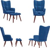 vidaXL Relaxstoel met voetenbank fluweel blauw - Relaxstoel Met Voetenbank - Relaxstoelen Met Voetenbanken - Zetel Met Voetenbankje - Zetels Met Voetenbankjes