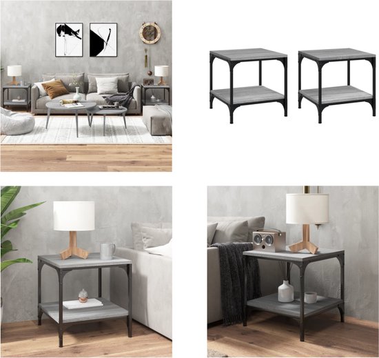 vidaXL Salontafel 40x40x42 cm bewerkt hout sonoma eikenkleurig, koffietafel, bijzettafel, tafeltje, woonkamertafel, tafel, banktafel, wandtafel