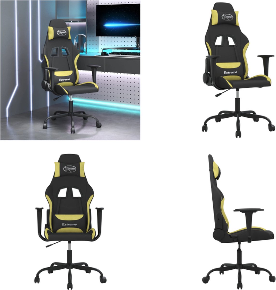 vidaXL Gamestoel stof zwart en lichtgroen - Gamingstoel - Gamingstoelen - Televisiestoel - Racingstoel