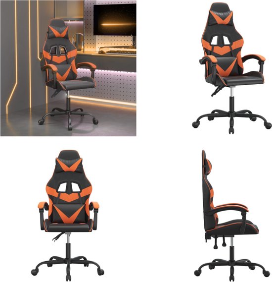 vidaXL Gamestoel draaibaar kunstleer zwart en oranje - Gamingstoel - Gamingstoelen - Televisiestoel - Racingstoel