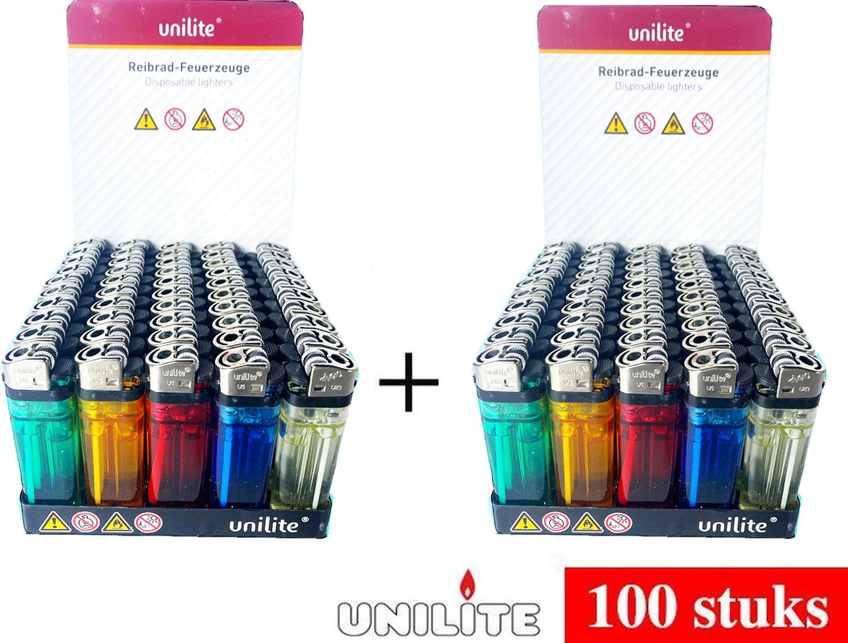Goedkoopste 100 stuks Aanstekers - doorzichtig kleur wegwerpaansteker - Origineel merk Unilite