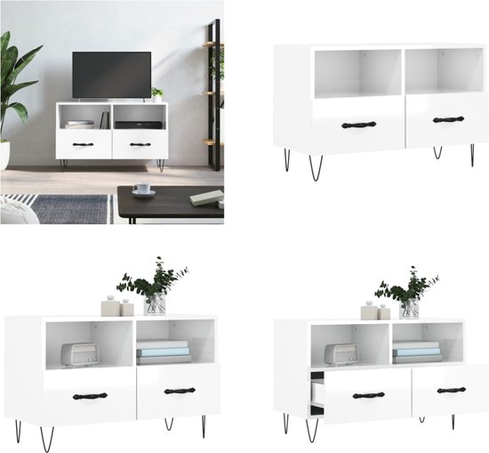 vidaXL Tv-meubel 80x36x50 cm bewerkt hout hoogglans wit - Tv-meubel - Tv-meubelen - Tv Kast - Opbergkast