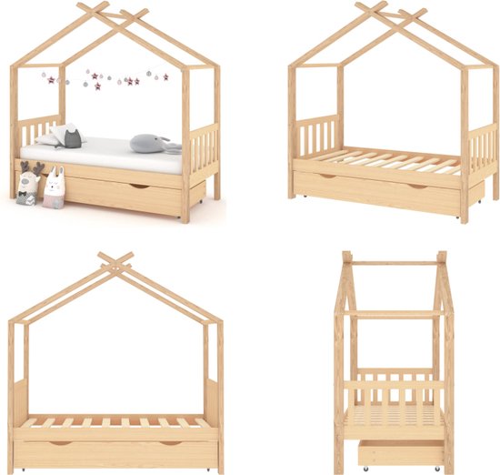 vidaXL Kinderbedframe met lade massief grenenhout 80x160 cm - Kinderbedframe - Kinderbedframes - Bed - Bedden