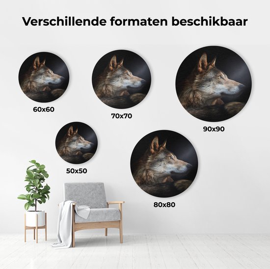 Cercle mural Artaza Forex Tête de loup avec un rayon de soleil - Loup - 70x70 cm - Cercle mural - Peinture ronde - Décoration murale Cercle - Décoration murale