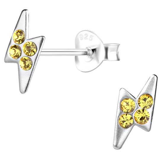 Joy|S - Zilveren bliksem oorbellen - kristal geel - 4 x 10 mm - t76