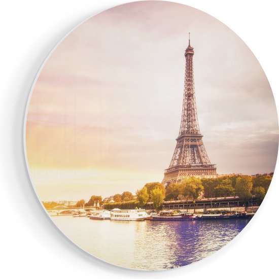 Artaza Forex Muurcirkel Eiffeltoren In Parijs Aan Het Water - 90x90 cm - Groot - Wandcirkel - Rond Schilderij - Muurdecoratie Cirkel