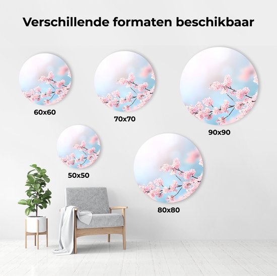 Artaza Forex cercle mural Fleurs roses - 90x90 cm - Groot - cercle mural - peinture ronde - cercle de Décoration murale