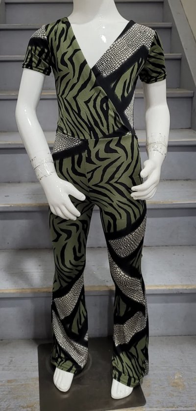 Jumpsuit print korte mouwen meisjes meiden voorjaar zomer Kaki maat 6/6Y