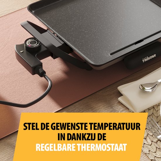 Tristar Bakplaat - BP-2666 - Gourmet, Grillplaat S 28x28cm - 2 personen- 800 W - Instelbare thermostaat - Camping geschikt — afbeelding 5