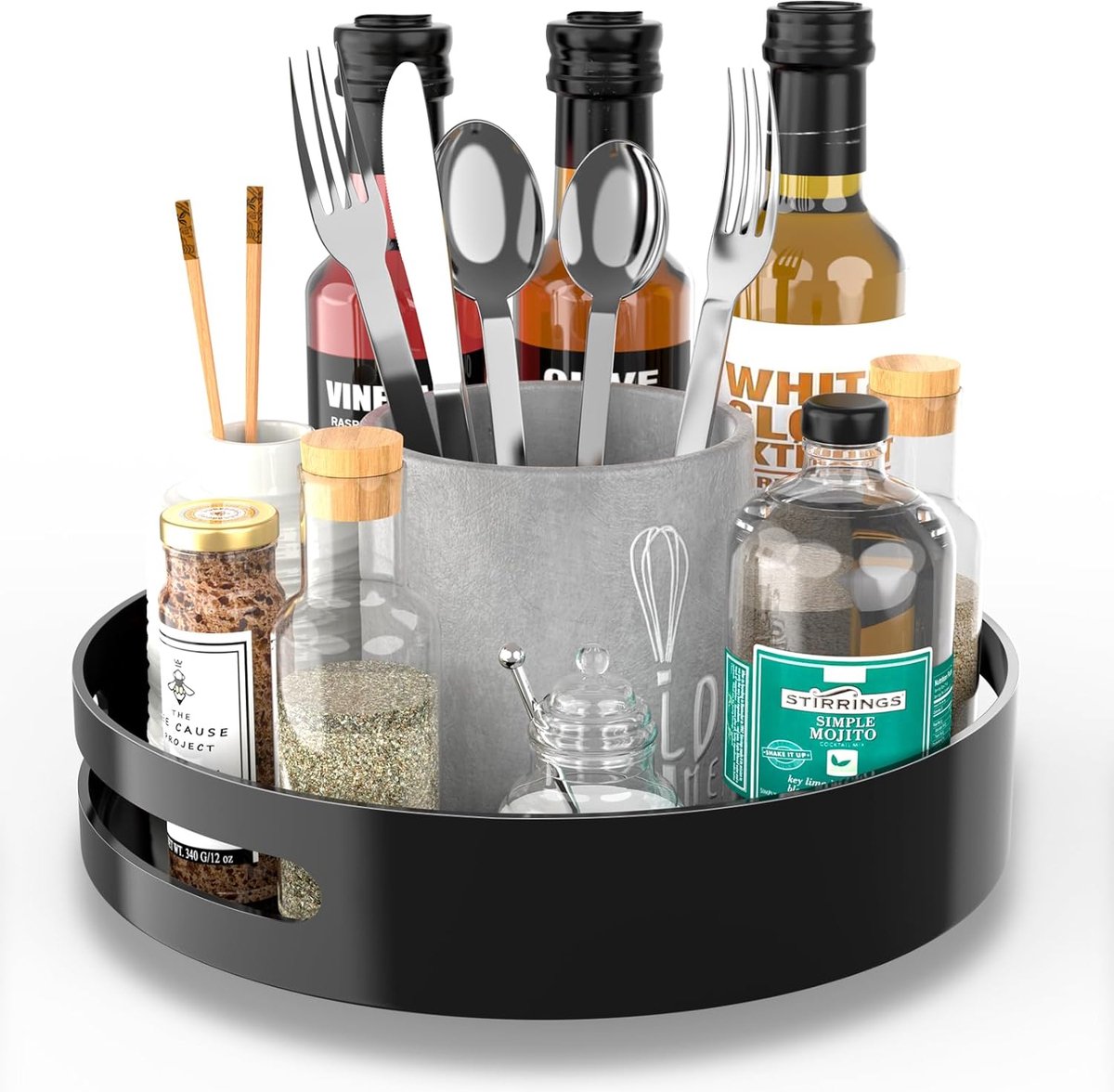 Draaiplateau organizer voor kast eetkamer keuken werkblad koelkast kast roestvrij staal 30 cm zwart