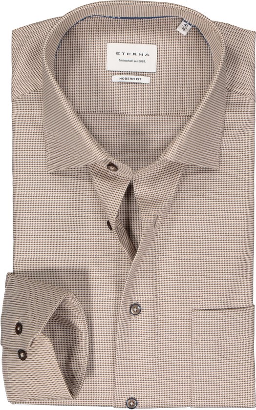 ETERNA modern fit overhemd - twill - beige mini dessin - Strijkvrij - Boordmaat: 40