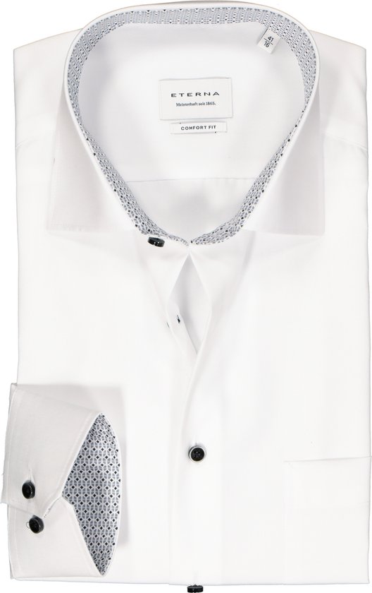 ETERNA comfort fit overhemd - popeline - wit (contrast) - Strijkvrij - Boordmaat: 48