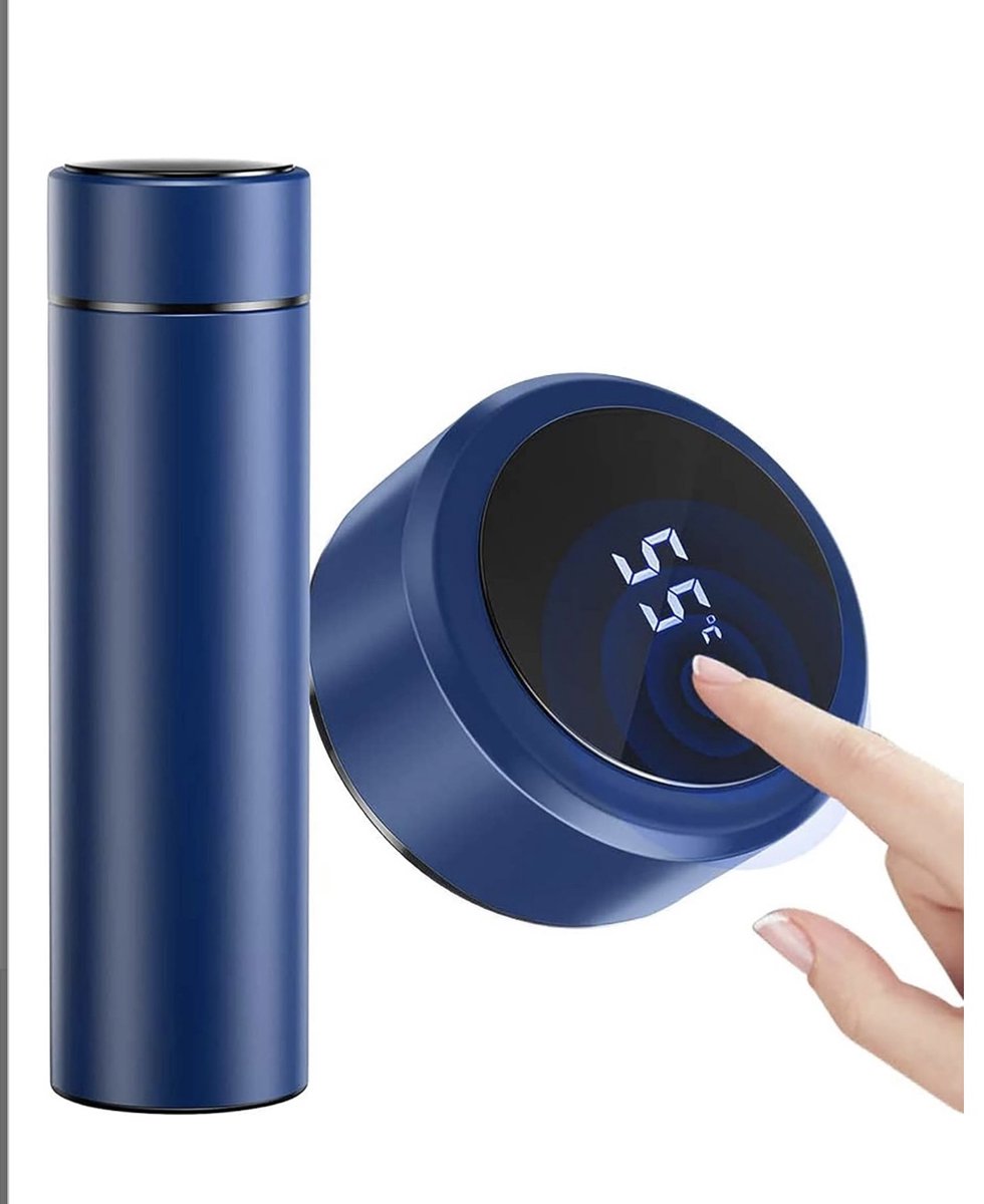 Thermos Water Bottle-Stainless Steel-Smart Waterproof LED Lid-500ml BLAUW