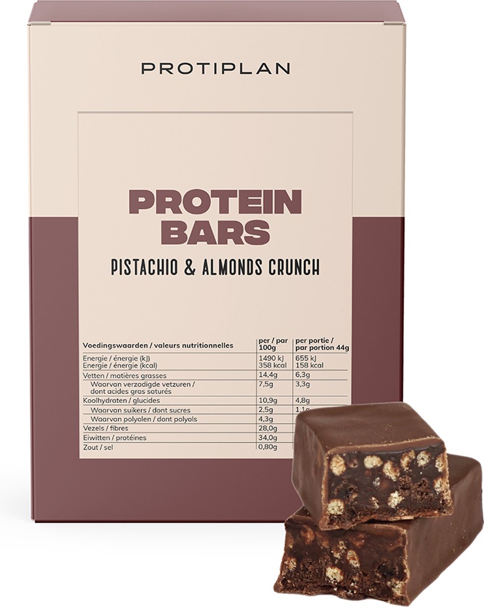 Goedkoopste Protiplan | Reep Pistache Amandel Crunch | 7 x 44 gram | Eiwitrepen | Koolhydraatarme sportvoeding | Afslanken met Proteïne repen