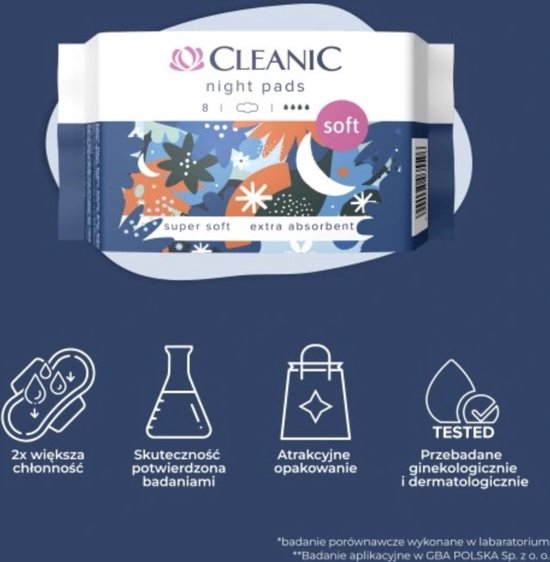 Cleanic Maandverband Met Vleugels Night Pads 24 x 8 Stuks ...
