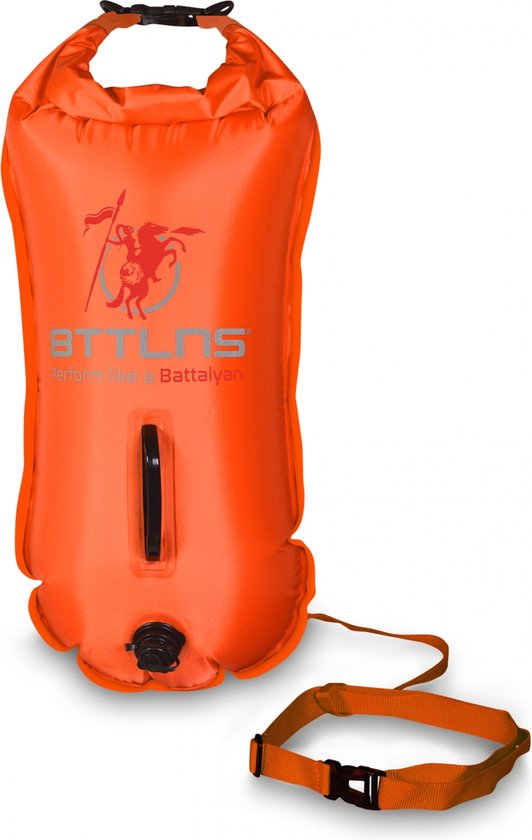 BTTLNS zwemboei voor openwaterzwemmen - Zwem boei met drybag - Goede zichtbaarheid - Dubbel gelaagd nylon - 28 liter - Poseidon 1.0 - Oranje
