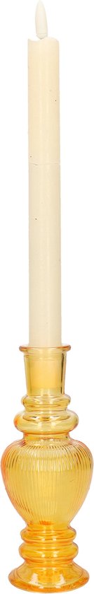 Kaarsen kandelaar Venice - gekleurd glas - ribbel okergeel - D5,7 x H15 cm
