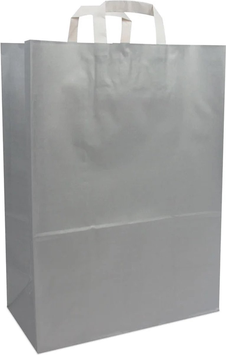 Cadeautasjes met platte handgreep, budget tassen zilver, 22x10x31cm (250 stuks)