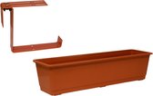 Kunststof plantenbak terracotta rechthoekig 60 cm met 2 verstelbare railing beugels