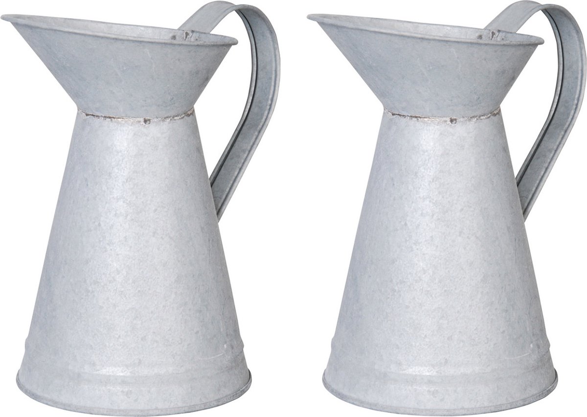 Esschert Design Bloemvaas - 2x stuks - oud zink - 20 cm - gieter / kan - home deco