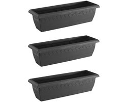 Set van 3x antraciet grijze rechthoekige plantenpotten/bloempotten Jardinera 60 x 20 cm kunststof - Binnen/buiten