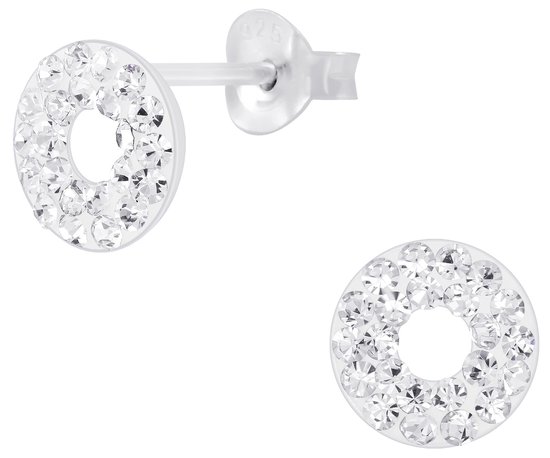 Joy|S - Zilveren cirkel oorbellen - 8 mm rond - kristal - donut oorknoppen