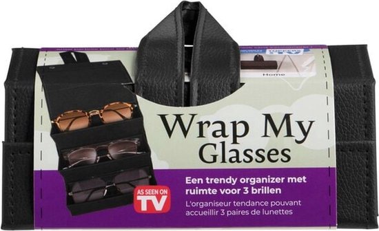 Brillenorganizer Bruin leer - Wrap my glasses - Brillenorganizer voor 3 brillen - Brillen tas - Brillenkoker - Zonnebril Tas