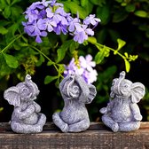 Figurines de jardin d'éléphant de Yoga , décoration de jardin zen, salon – figurines d'éléphant en résine, décoration miniature, cadeaux d'éléphant pour femmes, enfants, petite amie, anniversaire, accessoires de bureau, 3 pièces, gris