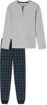 SCHIESSER Fine Interlock pyjamaset - heren pyjama lang interlock manchetten knoopsluiting geruit grijs-melange - Maat: 4XL