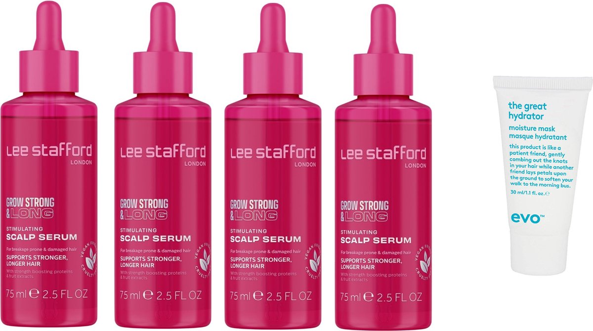 4 x Lee Stafford - Grow Long & Strong - Scalp Scrub 100 ml + Gratis Evo Travelsize