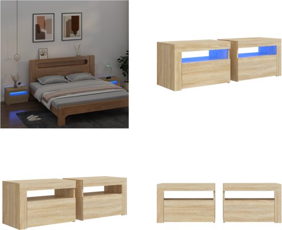 Nachtkastjes Met LED-verlichting 2 St 40x39x37 Cm Gerookt Eiken