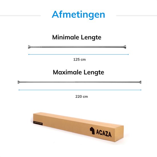 Tringle à rideau à tension automatique - extensible - sans perçage ni trous  - tringle de 125-220 cm - gris argent, Acaza