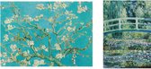 Set de 2 torchons - collection d'art - Van Gogh Fleur d'Amandier & Pont Japonais de Monet - 100% coton 50 x 70 cm par supervintage