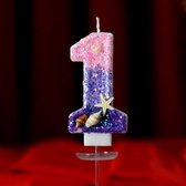 DW4Trading Verjaardagskaars 1 Paars Roze met Schelpjes - Cijfer-kaars - Taartversiering