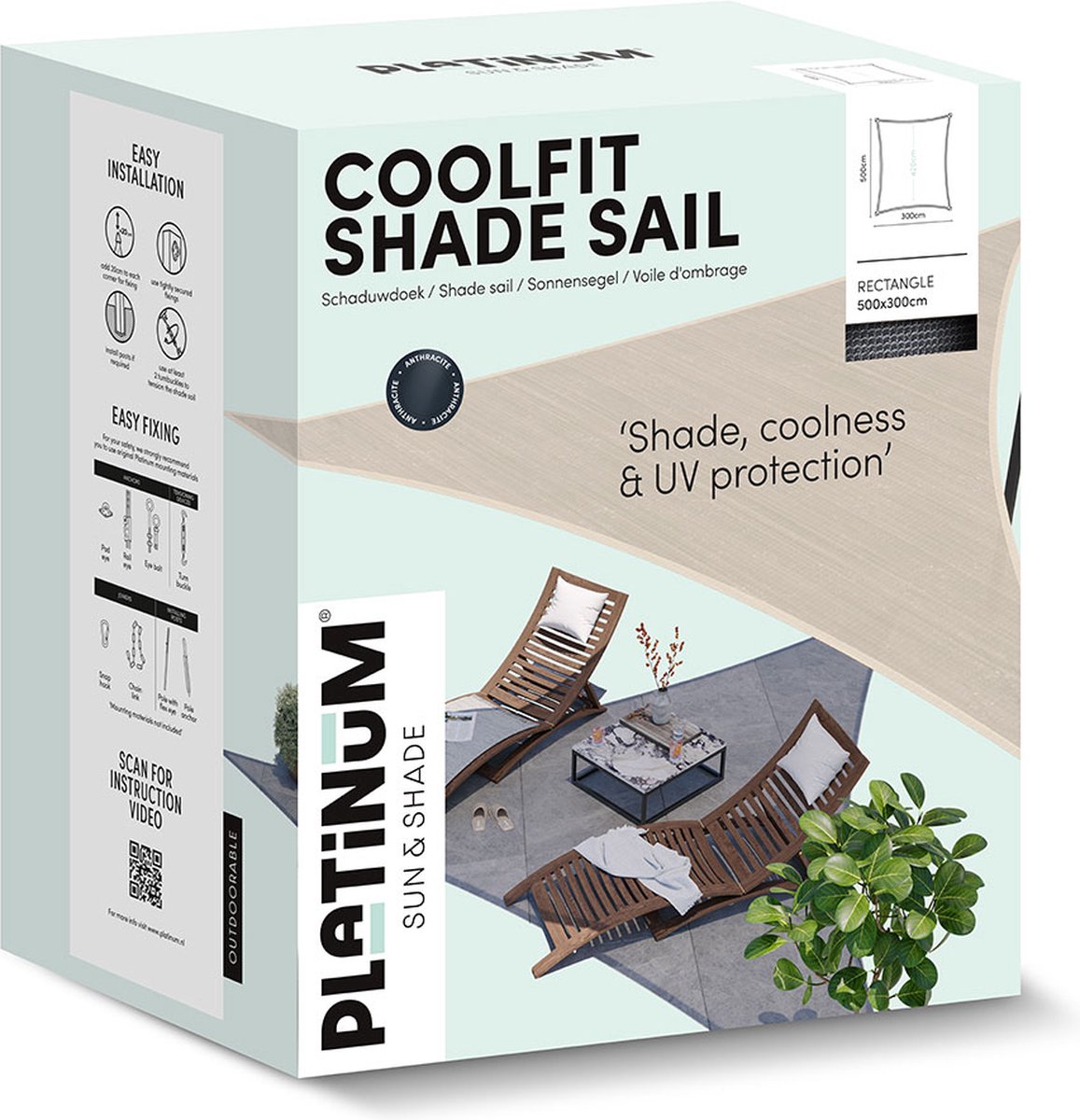 Platinum Sun & Shade Coolfit voile d'ombrage rectangulaire, 500x300cm, Noir