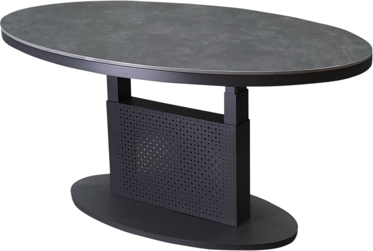 Primitivo lounge diningtafel ovaal 150x90xH51-72cm in hoogte verstelbaar aluminium antraciet