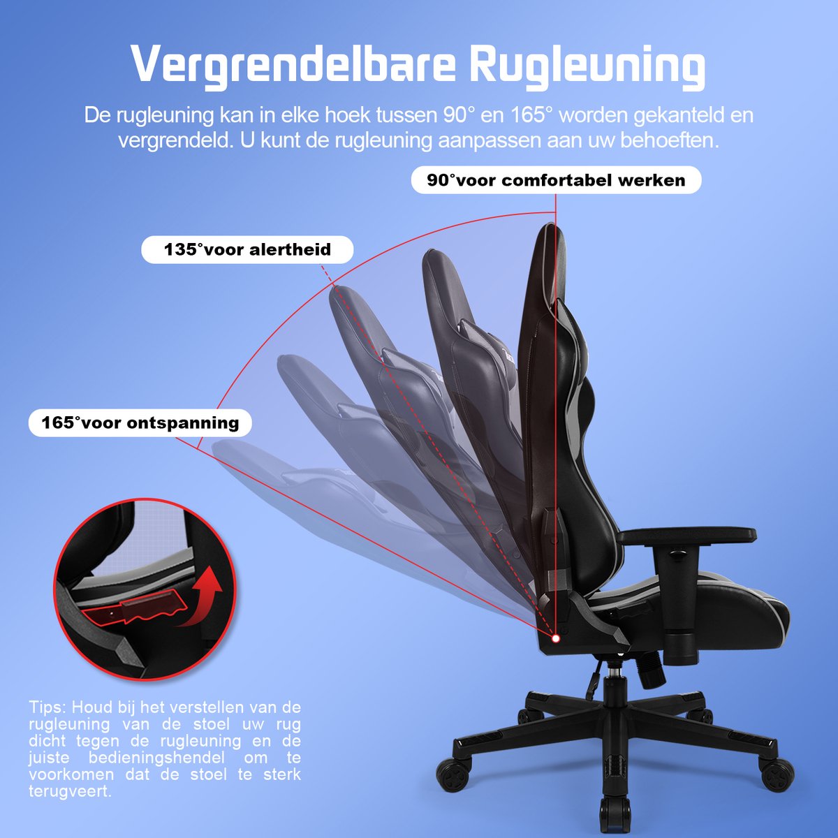 Afbeelding 3 van Gaming Stoel - Gaming Chair mit 90°-165° Rugleuning - Racing Style - Max Gewicht 150 kg