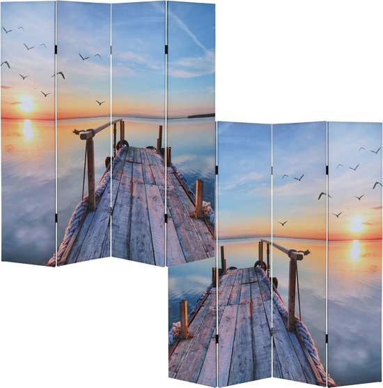 Mendler Paravent/cloison de séparation M68, 6 pans, 240x180cm, Motif Plage