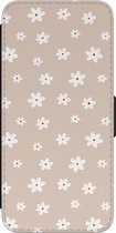 Leuke Telefoonhoesjes - Hoesje geschikt voor Samsung Galaxy A53 - Cute flowers - Wallet Case met pasjeshouder - Bloemen - Beige