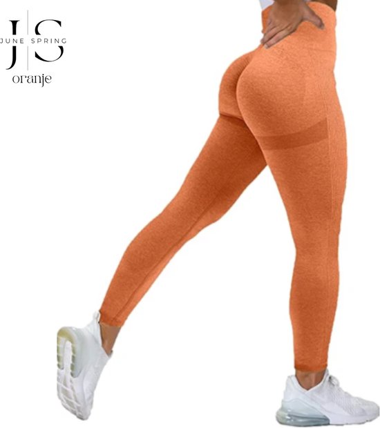 June Spring Sportlegging - Maat S/Small - Kleur: Oranje - Sportbroek voor Vrouwen - Accentueert de Billen - High-Waist - Dames Sportlegging - Fitness Legging - Yogapants - Hoge Kwaliteit Sportlegging