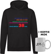 38 jaar Hoodie + Koffie Mok - verjaardag - jarig - feest - 38e verjaardag - grappig - cadeau - unisex - trui - sweater - capuchon
